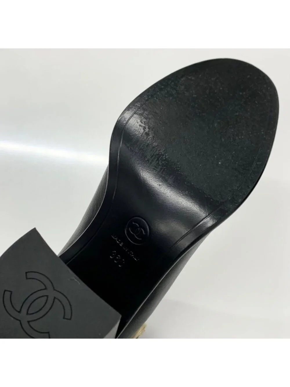 Chanel CC Logo Belt Leather Patent Short Boots Black